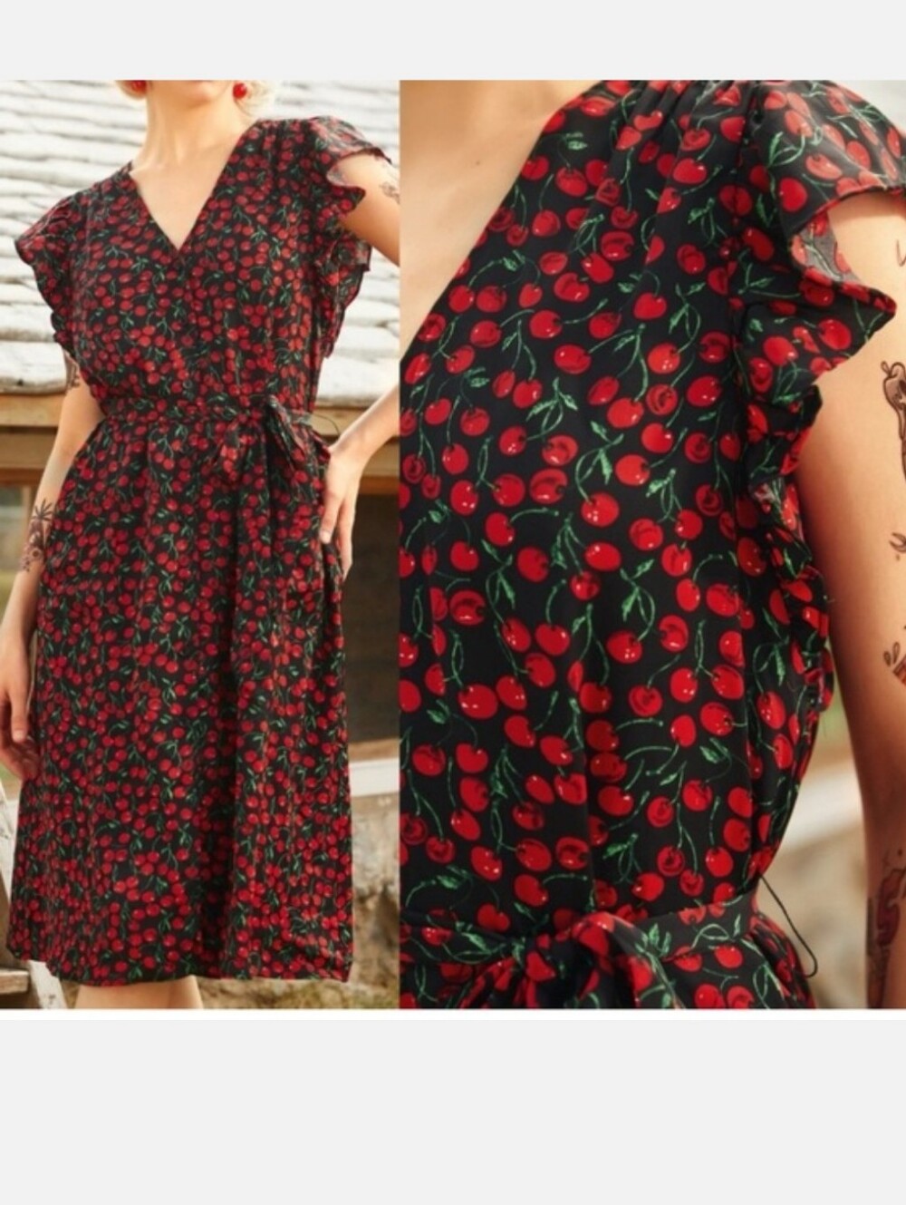 Modcloth Black Cherry-Print Midi Dress